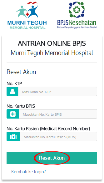 Reset Password Akun Pasien BPJS RS Murni Teguh Medan